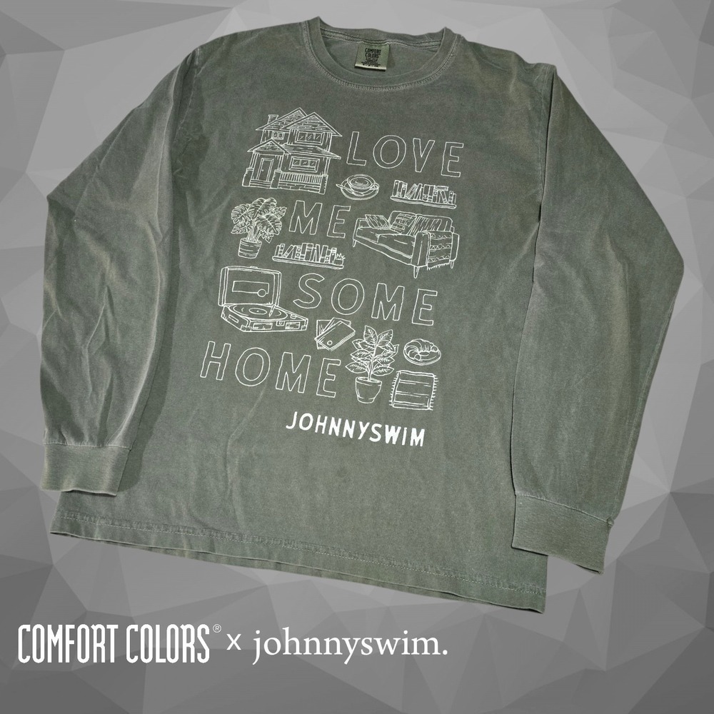 Comfort Colors Unisex Johnnyswim Love Me Some Home LS T-Shirt Olive Green S